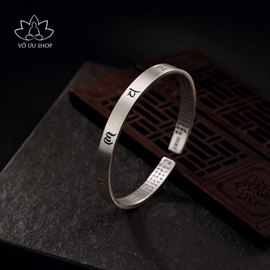 S999 Silver bracelet engraving “Om Mani Padme Hum” and Heart Sutra