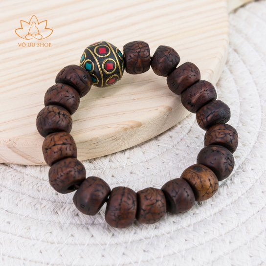 Phoenix Eye Bodhi Seed Buddhist Prayer Beads Mala Bracelet with charm of turquoise and coral