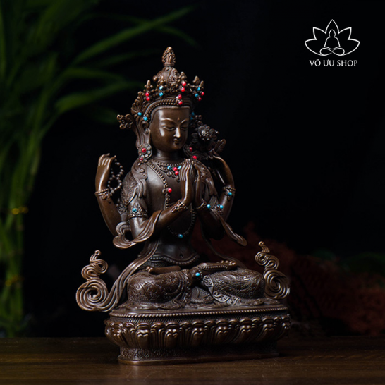Red copper statue of Chaturbhuja Avalokiteshvara