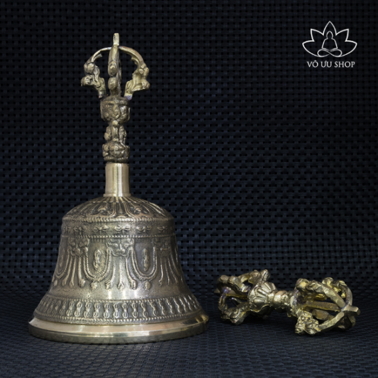 Set of Tibetan copper bell and Dharma vajra