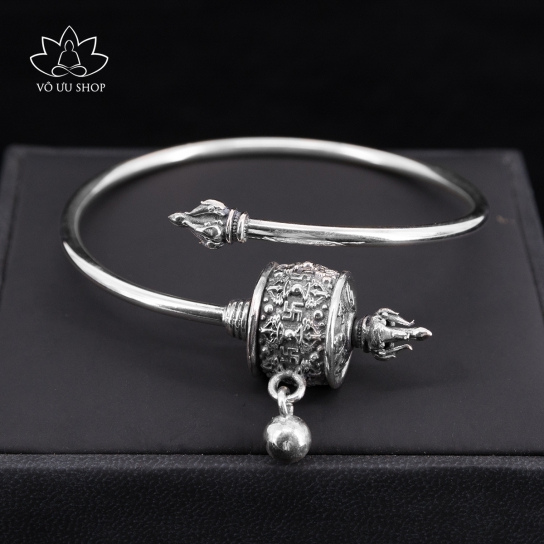 Vajra Silver Bracelet with Prayer Wheel charm