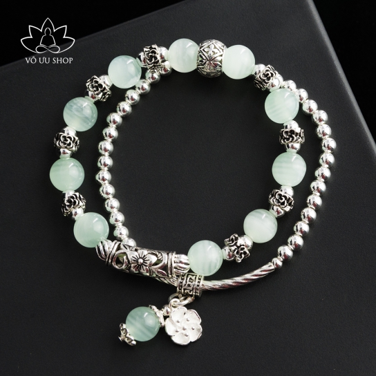 Calcite Jade mix silver double bracelet