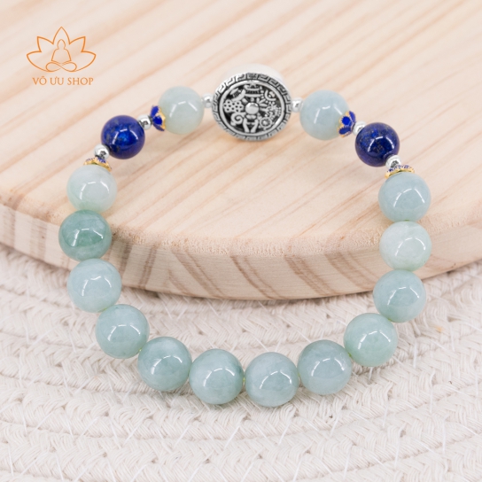 Lapis Lazuli mix  Jadeite Jade bracelet with silver charm
