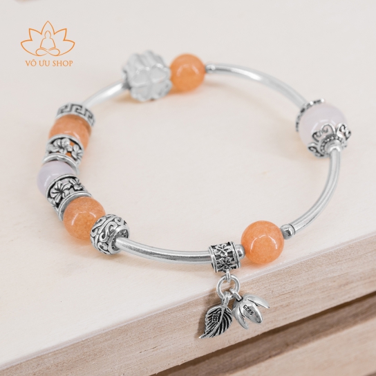 Tangerine Quartz bracelet with clover charm