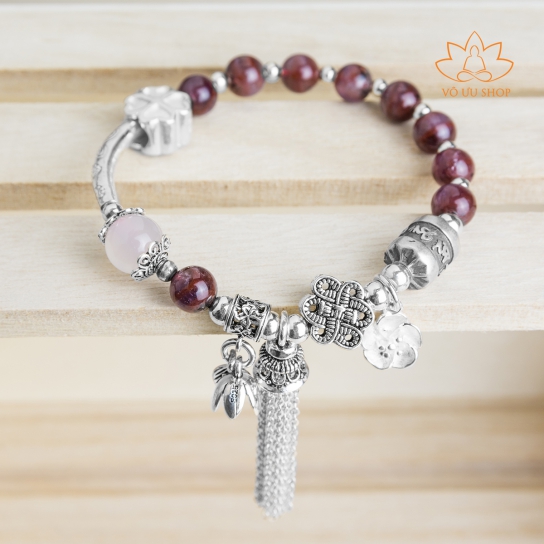 Auralite bracelet with Silver Om Mani Padme Hum letter and Fly-whisk charm