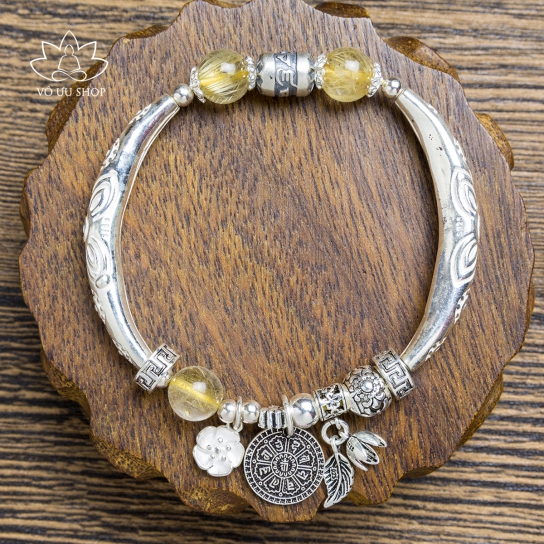 Yellow Rutilated Quartz Bracelet with Cundi Boddhisattva’s magic mantra charm