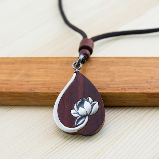 Rose gum pendant inlaid silver S925 with lotus pattern 