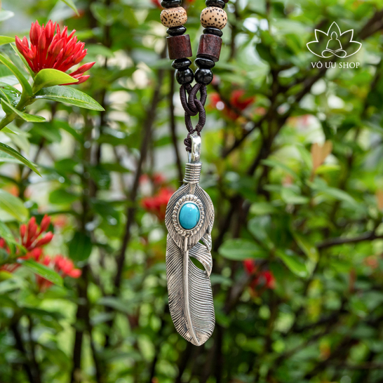 S925 Silver Tibetan feather pendant with turquoise