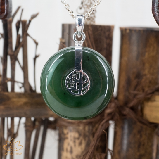 Coin shaped natural Jade pendant with S925 silver hook