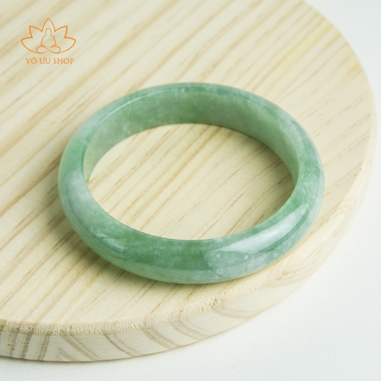 High Quality Myanmar Light  Green Jadeite Solid Jade Bracelet