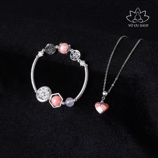 Set of jewelries made of Rhodochrosite - gemstone of Love