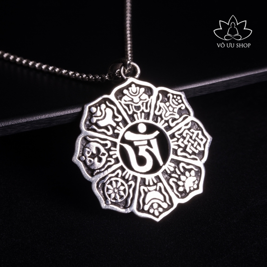 Mặt dây chuyền bạc Mandala tạo hình Bát Bảo Cát Tường và chủng tử Om
