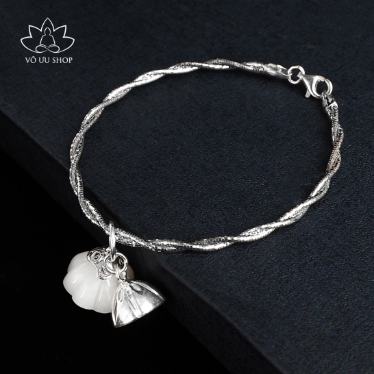 Lắc tay bạc S925 charm hoa sen bạc - hoa sen ngọc hòa điền