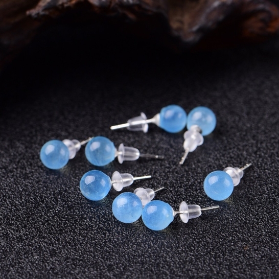 Hoa tai tròn đá aquamarine